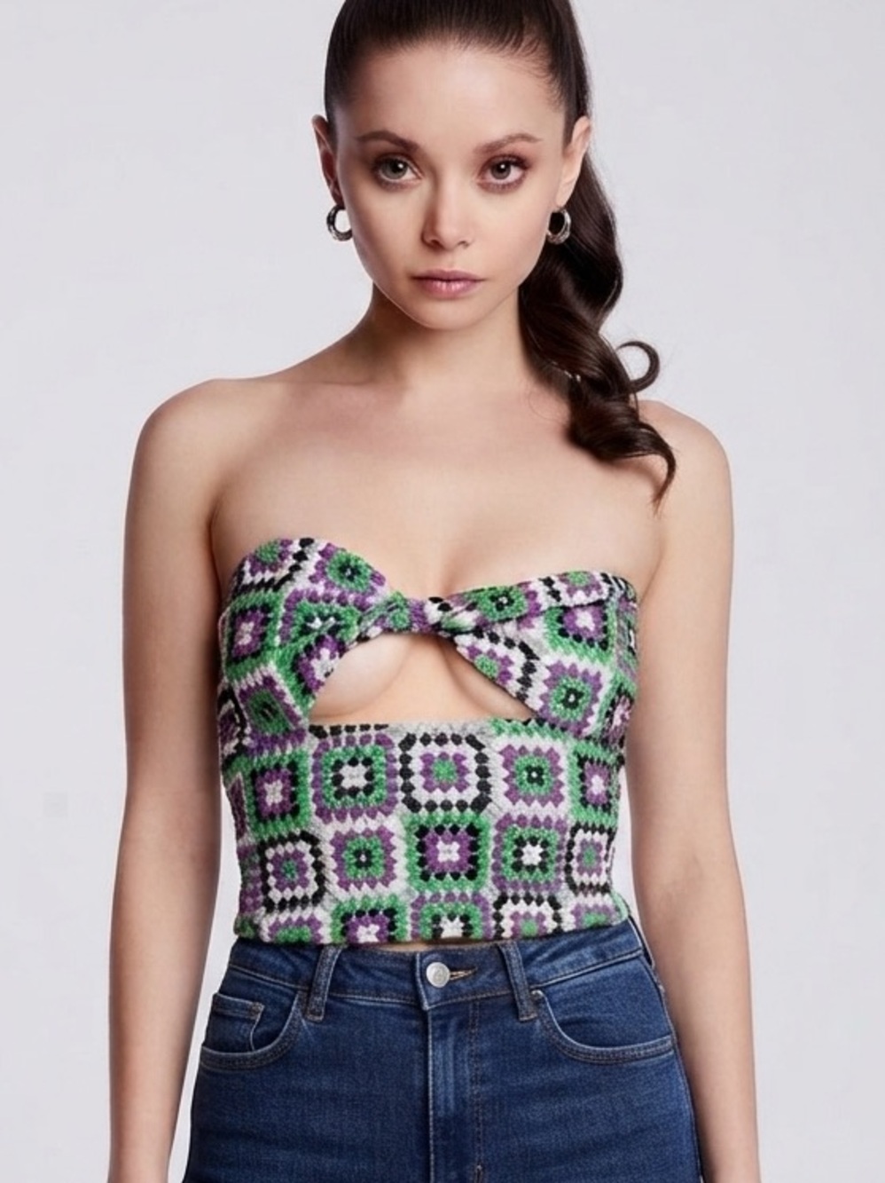 NWT NGOrder Polka Dot Patchwork Crochet Top Size 8